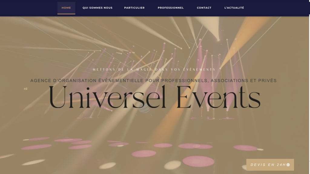 Site universel-events.fr réalisé par DZIGNWEB
